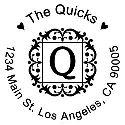 Storybook Round Letter Q Monogram Stamp Sample